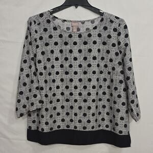 Chico's Womens 3 Black White Polka Dot 3/4 Sleeve Round Neck Rayon Blouse